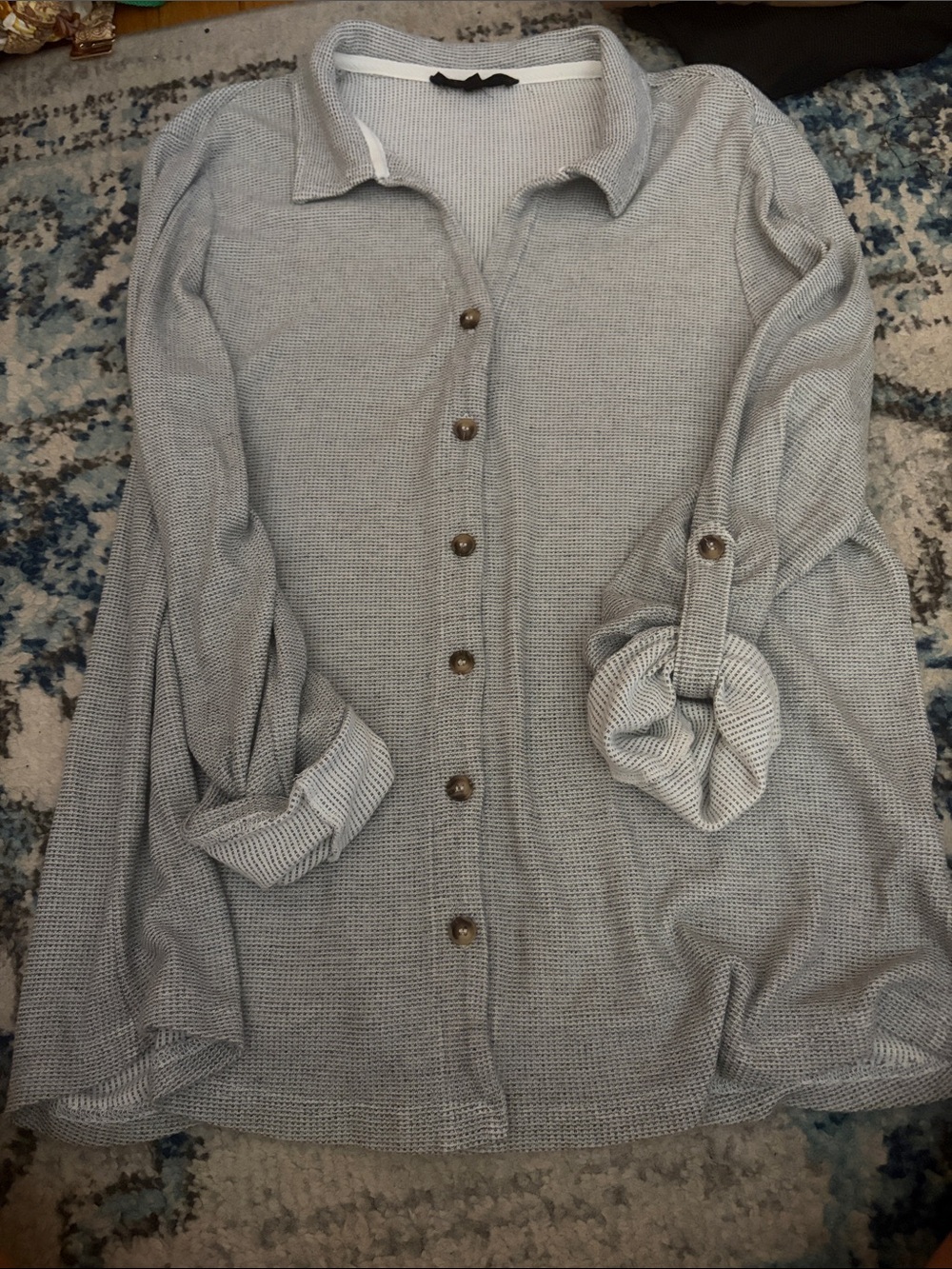 Jane and Delancey Light Gray Button-Front Knit Shirt